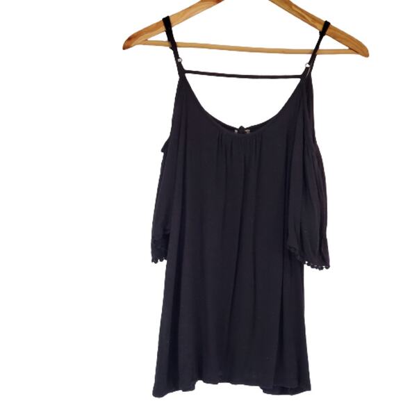 Maurices Black Floral Embroidered Cold Shoulder Spaghetti Strap Top Small - Picture 3 of 7